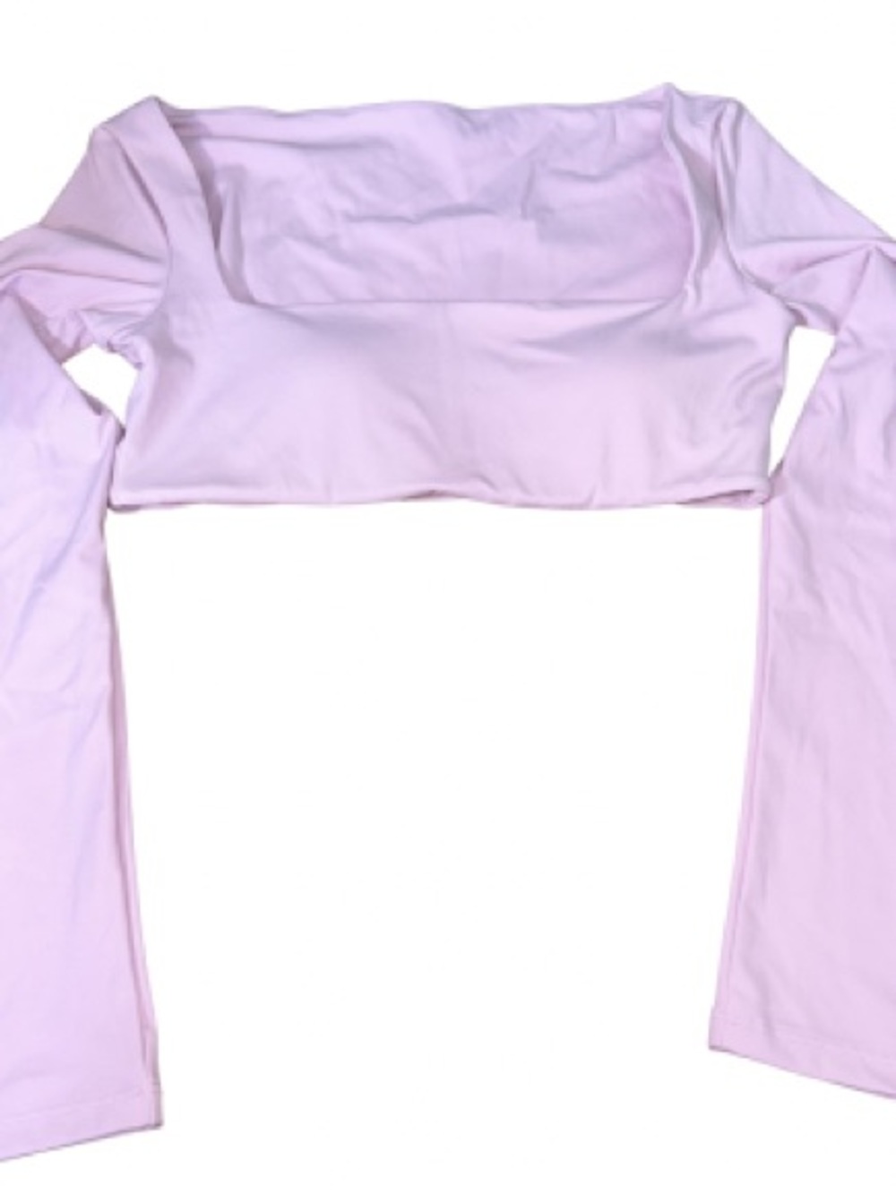 Womens Pink Long Sleeve Crop Top Square Neck Stretch Coquette Balletcore Size S